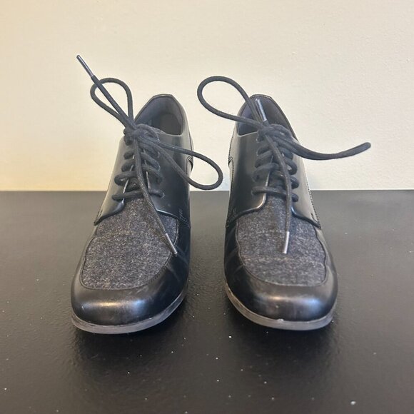 Clarks Kensett Darla Oxford Heels Womens Size 6.5 Black Grey Plaid Block Heel - Picture 8 of 8